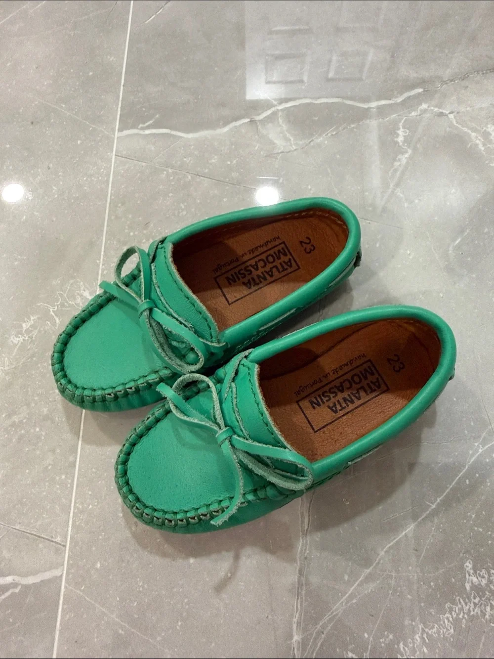 Kids Mint Green Moccasins with Bow - Altaniva